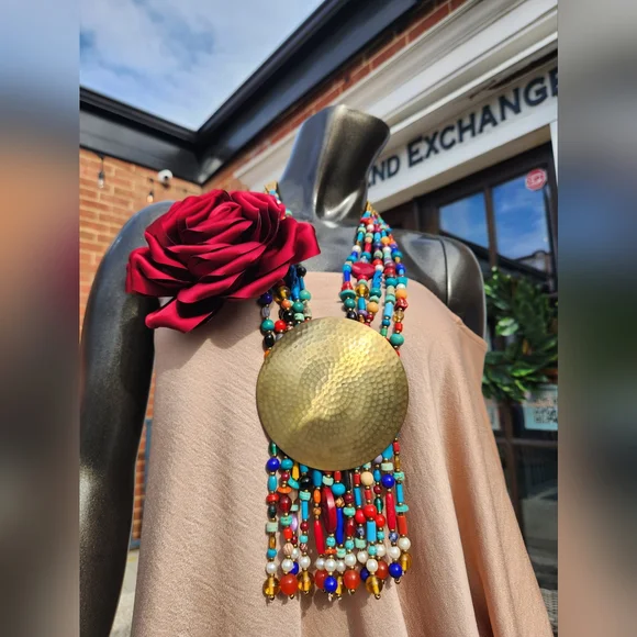 Colorful Beaded Statement Necklace with Bold Medallion 😍